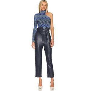 Bardot Debbie Faux Leather High Rise Pants Navy Blue